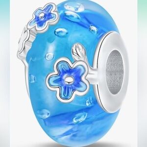 Murano glass slide bead with silver flowers for your Pandora type bracelet
